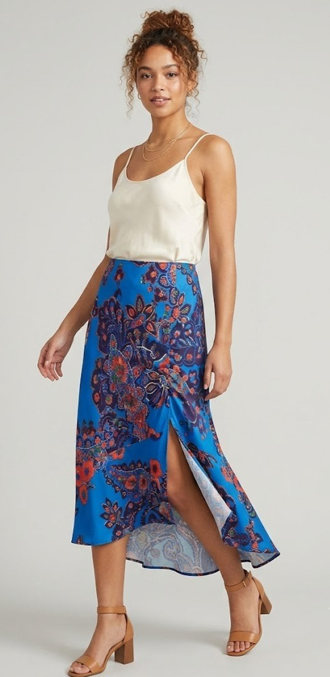 Anthropologie Maeve Janelle Bias Midi Skirt Blue Orange Medium